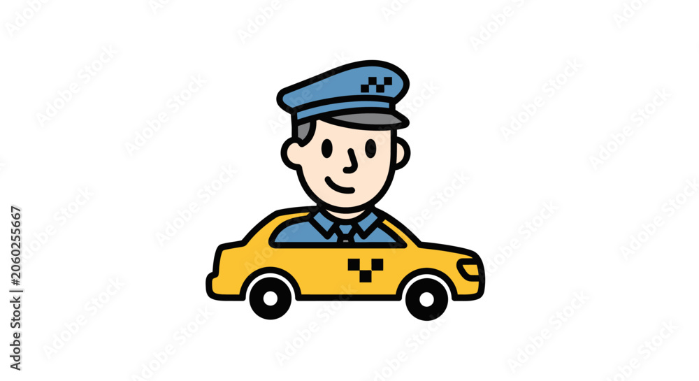 Obraz premium Professional taxi driver with yellow cab icon.
