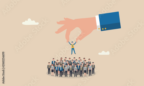 Cuadro en lienzo Choosing candidate, searching success people concept, giant businessman hand HR