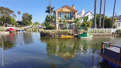 Houses along the Venice Canals in Los Angeles, California.