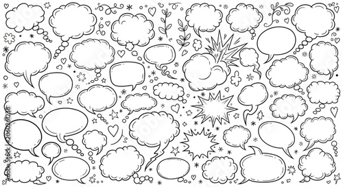 Εκτύπωση καμβά Black and white illustration of various comic book style speech bubbles and thou