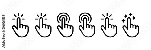 Obraz na płótnie Hand Pointing Icons Featuring Digital Screen Touch Gestures with Subtle Press Ef
