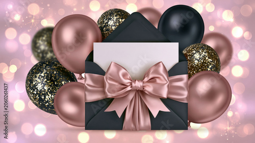 Gift box with balloons and ribbon
