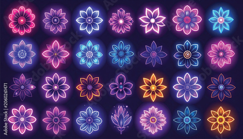 Colorful neon flowers in bloom.