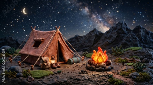 Cozy Camping Under the Stars in Handmade 3D Clay Art Style