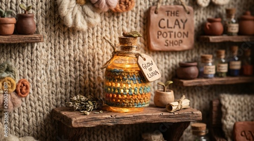 Fantasy Potion Shop Interior in Handmade 3D Clay Art Style