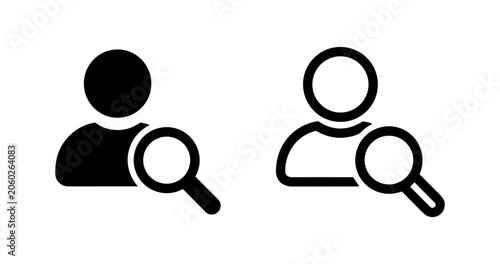 Obraz na plátne User Search Icon Set: Solid and Outline Symbols for Finding People, Recruitment,