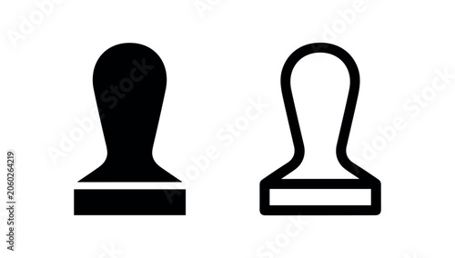 Εκτύπωση καμβά Coffee tamper icon set: solid black and outline versions, symbolizing espresso p