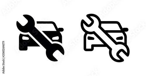 Car repair icon set. Automotive service, mechanic shop, vehicle maintenance, or auto wrench symbol.