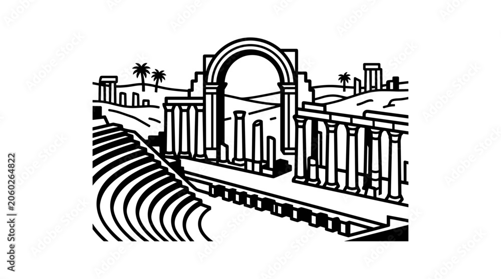 Obraz premium Ancient Roman City Architecture and Landscape Drawing.