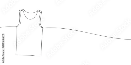 Men's sleeveless tank top in continuous one line style. Minimal outline illustration isolated on a light background. Casual apparel and activewear concept for design and print.