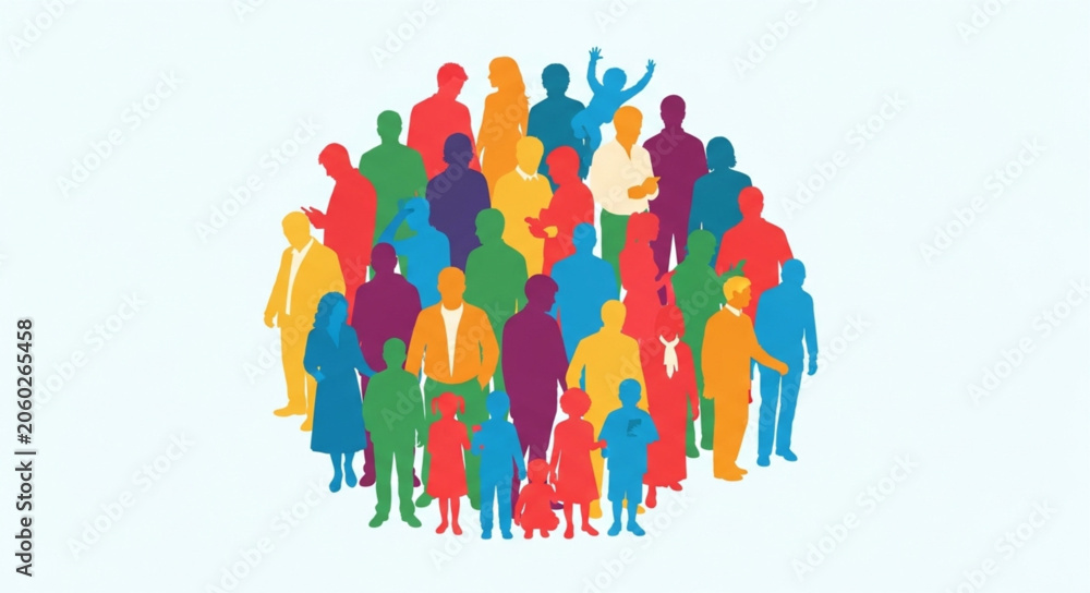 Obraz premium Diverse Group of People Silhouettes in Vibrant Colors.