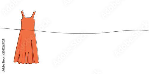 Foto Orange sleeveless midi dress with flared skirt in continuous one line style