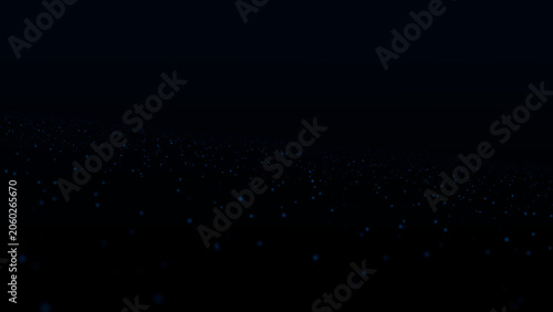 Obraz na plátně Sparse blue particles create a low digital horizon beneath expansive dark copy space, ideal for technology presentations, data concepts, branding, and cinematic backgrounds