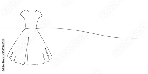 Tableau sur toile Short sleeve dress with fitted bodice and flared skirt in continuous one line style, isolated on a light background