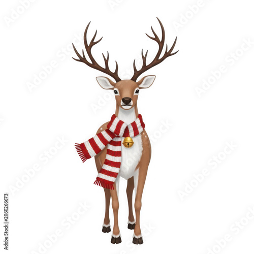 Reindeer with red scarf in winter style