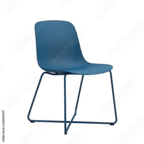 Modern blue metal chair with splayed legs