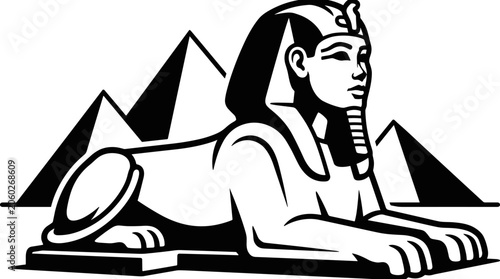 Ancient Egyptian Sphinx and Pyramids Monument.