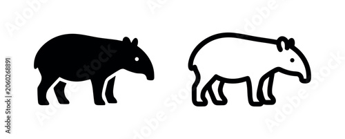 Fényképezés Tapir silhouette and outline icons, vector illustration on white background