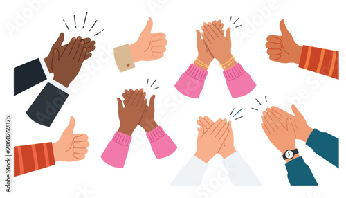 Photos Human hands clapping and thumbs up applause gesture flat vector illustration set