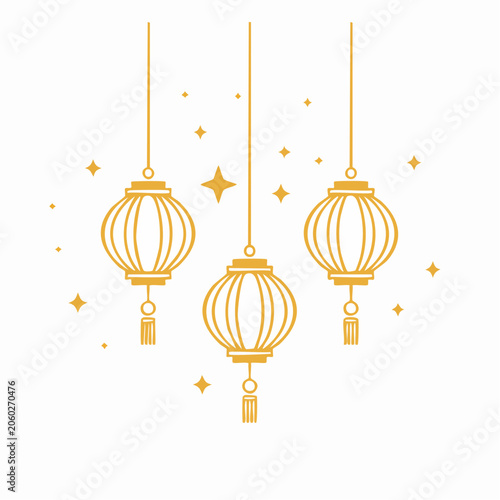 Golden Lanterns and Stars Illustration