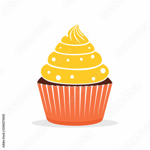 Stylized illustration of a cupcake with yellow frosting and orange wrapper