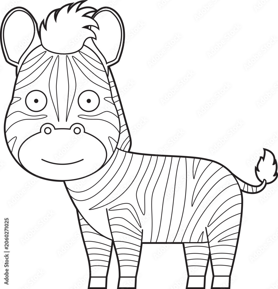 Obraz premium Easy coloring cartoon vector illustration of a zebra isolated on white background