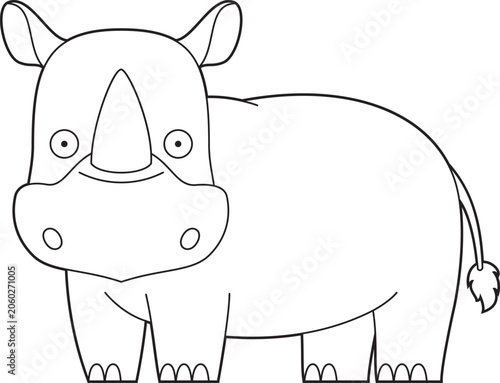 Easy coloring cartoon vector illustration of a rhinoceros isolated on white background