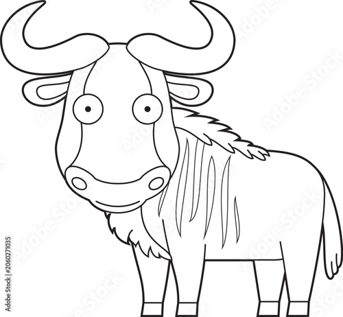 Easy coloring cartoon vector illustration of a wildebeest isolated on white background