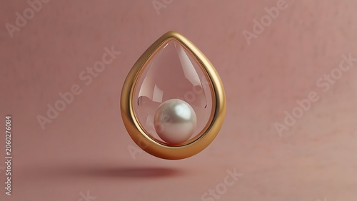 Elegant Minimalist Concept Featuring a Single Pristine White Pearl Suspended Inside a Luxurious Golden Teardrop Shape Against a Soft Pastel Background Symbolizing Value Luxury and Sophistication