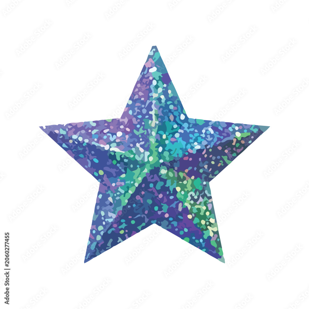 Obraz premium Blue Purple Glitter Star Illustration on White Background for Celebration, Holiday Decoration and Festive Design