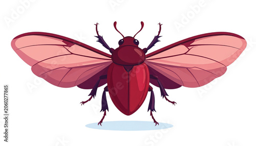 Large Red Insect With Pink Wings.