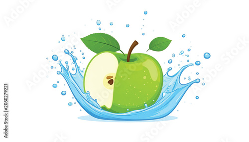 Green Apple in Water Splash.