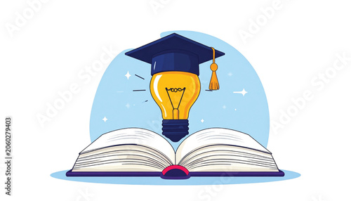 Graduation Cap on Open Book Lightbulb.