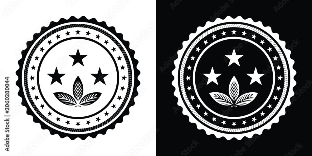 Fototapeta premium Round vintage rubber stamp seal with stars and leaf icon