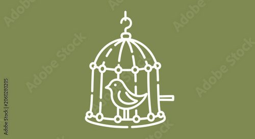 Fotografie Minimalist birdcage icon freedom concept against olive green background