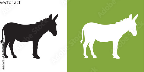 Schilderij op canvas Donkey vector silhouette Set, animal donkey vector Isolated illustration white b