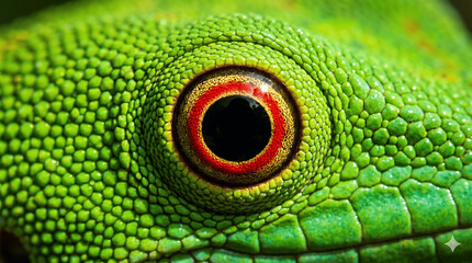Macro photo of a bright Green Day Gecko eye