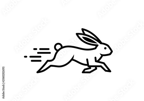 Tableau sur toile Minimalist black line art illustration of a fast running rabbit