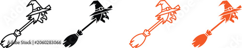 Halloween broomstick icons in black and orange