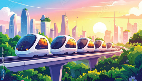 Futuristic Monorail Train Transportation System.