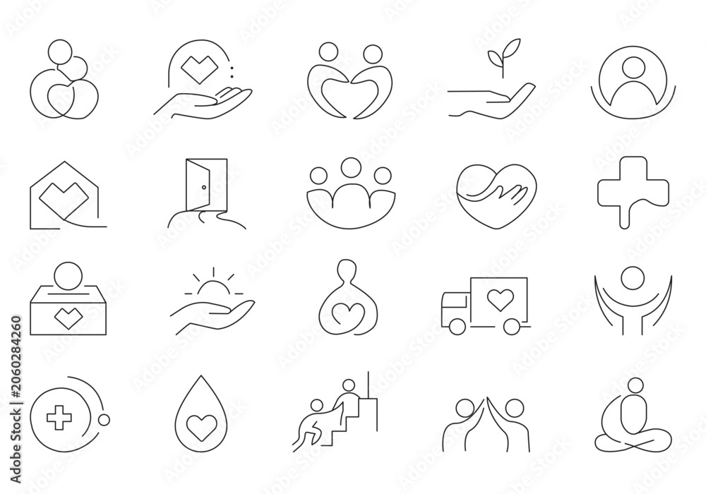 Fototapeta premium Charity and Donation Line Icon Set editable stroke isolate in white background