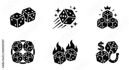 Fotografie Black Silhouette Dice Set Vector Illustration With Decorative Elements