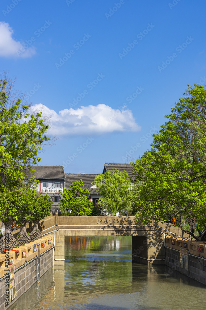Fototapeta premium Stone Bridge and Canal in Jiangnan Water Town, China