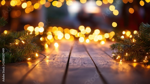 Festive Christmas Market Scene with Twinkling Lights and Warm Bokeh Effect
