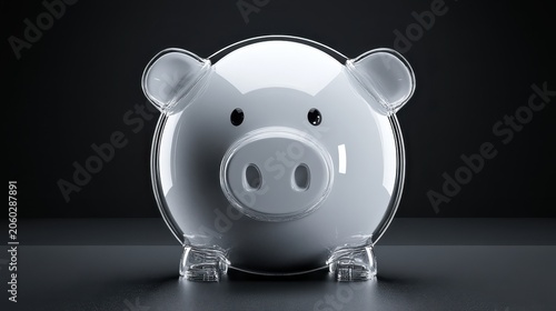 Glossy transparent piggy bank with coin slot, symbolizing personal savings and financial planning.