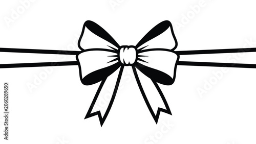 Symmetrical black and white bow tied on a horizontal line for gift wrapping and decorative fashion design elements.