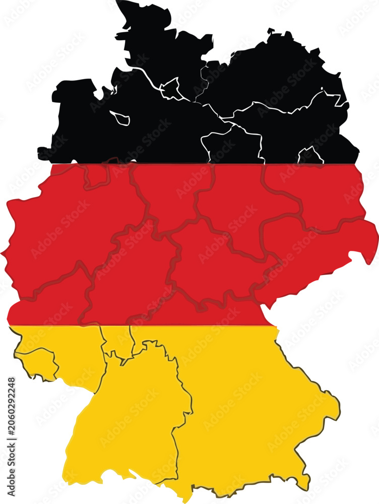 Obraz premium Germany Map with National Flag Colors Vector Illustration