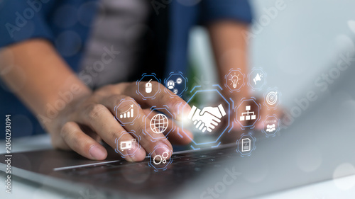 Bild auf Leinwand Digital Business Partnership and Online Collaboration Technology Concept on Lapt