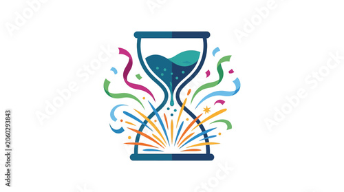 Canvas Print Minimalist Flat 2D Hourglass Transforming Into Fireworks Icon for New Year Eve G