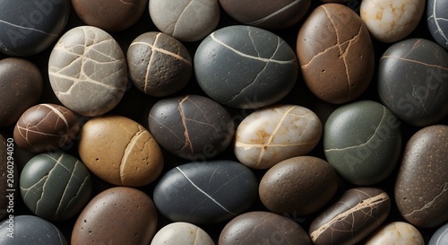 Smooth Multicolored Pebbles Arranged in Close Up Natural Background